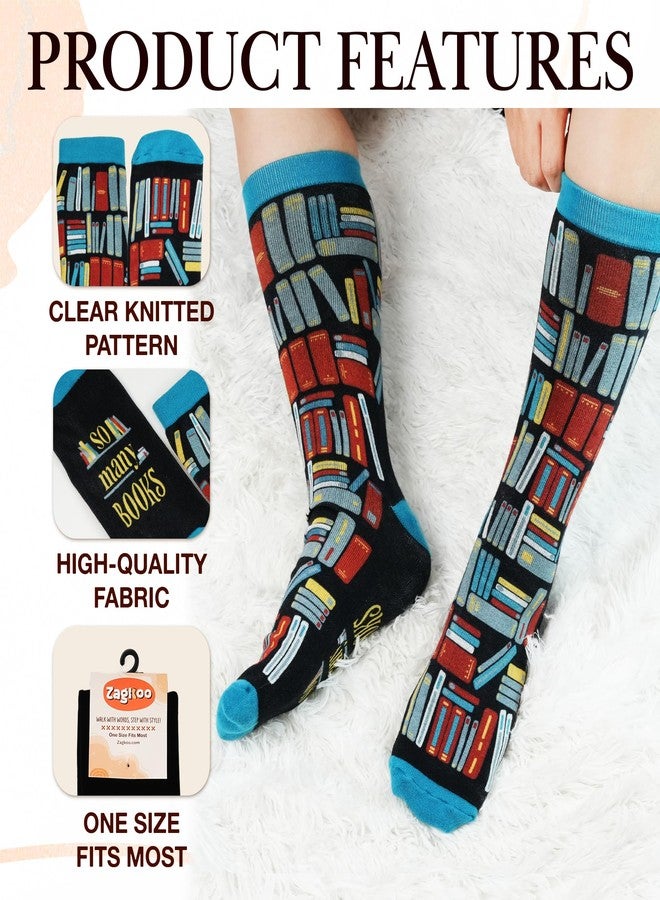 ZAGKOO Gifts for Book Lovers, Readers, Reading Lovers - Book Themed Sock Gifts, Christmas Ideas for Women, Men, Bookish, Bookworm, Club, Nerd, Librarian - So Many Books So Little Time Bookshelf - Image 2